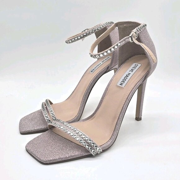 Steve Madden Colette Heels 8.5M Sparkle Blush Rhinestone Strappy - Picture 2 of 15